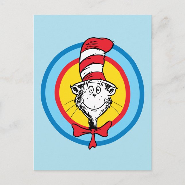 Carte Postale Dr. Seuss | Graphisme de tête de Chat dans le Chap (Devant)