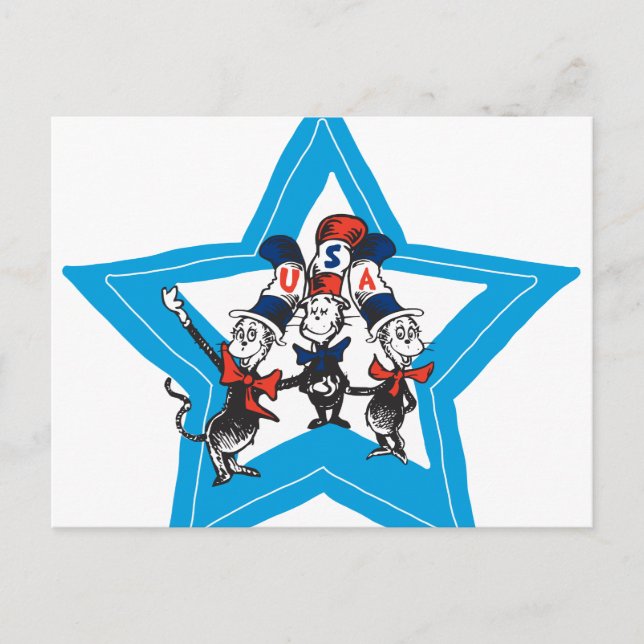 Carte Postale Dr. Seuss | Petits Chats USA Chapeaux Graphique (Devant)