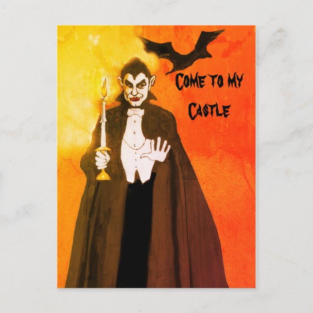 Carte Postale Dracula Art Halloween Party Black Orange Glow (Devant)