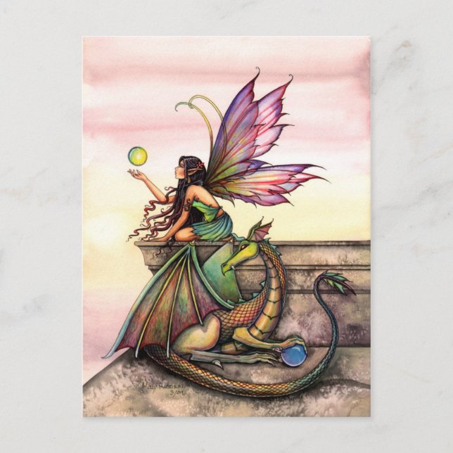 Carte postale Dragon and Fairy Art par Molly Harri (Devant)