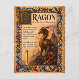 Carte Postale Dragon, Art du Bestiaire Médiéval