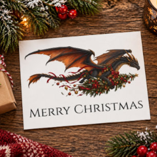 Carte Postale Dragon avec sapin de Noël