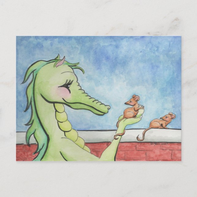 Carte Postale Dragon avec souris (Devant)
