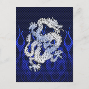 Carte Postale Dragon Bleu dans Chrome Carbon course flammes