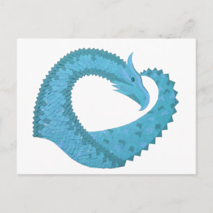 Carte Postale Dragon cardiaque turquoise en blanc