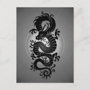 Carte Postale Dragon chinois éclaté de gris