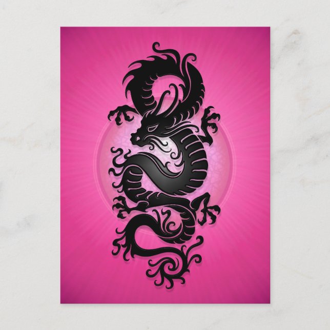Carte Postale Dragon Chinois Éclatement Rose (Devant)