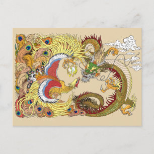Carte Postale Dragon chinois et phoenix