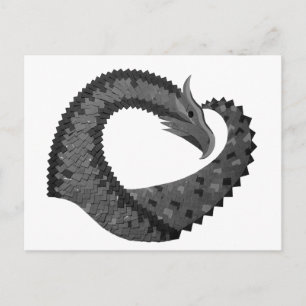 Carte Postale Dragon de coeur noir sur blanc