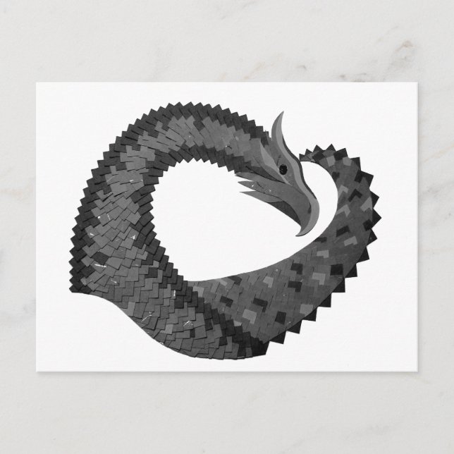 Carte Postale Dragon de coeur noir sur blanc (Devant)