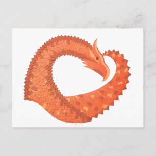 Carte Postale Dragon de coeur orange sur blanc