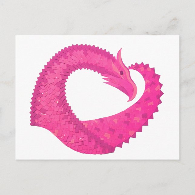 Carte Postale Dragon de coeur rose chaud sur blanc (Devant)