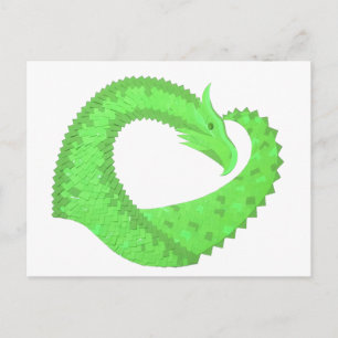 Carte Postale Dragon de coeur vert citron blanc