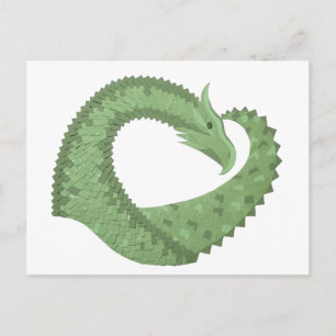 Carte Postale Dragon de coeur vert olive blanc