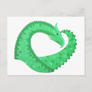 Carte Postale Dragon de coeur vert sur blanc