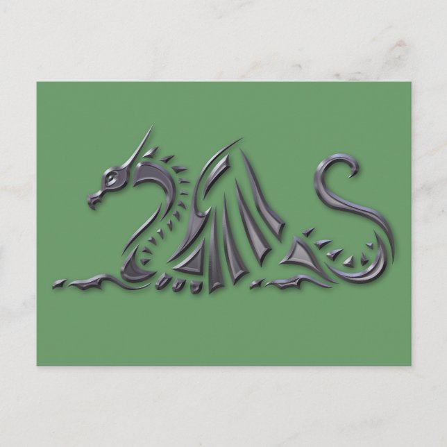 Carte Postale Dragon de mer métallique argenté (Devant)