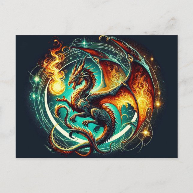 Carte postale Dragon de respiration par feu (Devant)