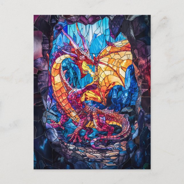 Carte Postale Dragon de respiration par le feu dans la grotte (Devant)