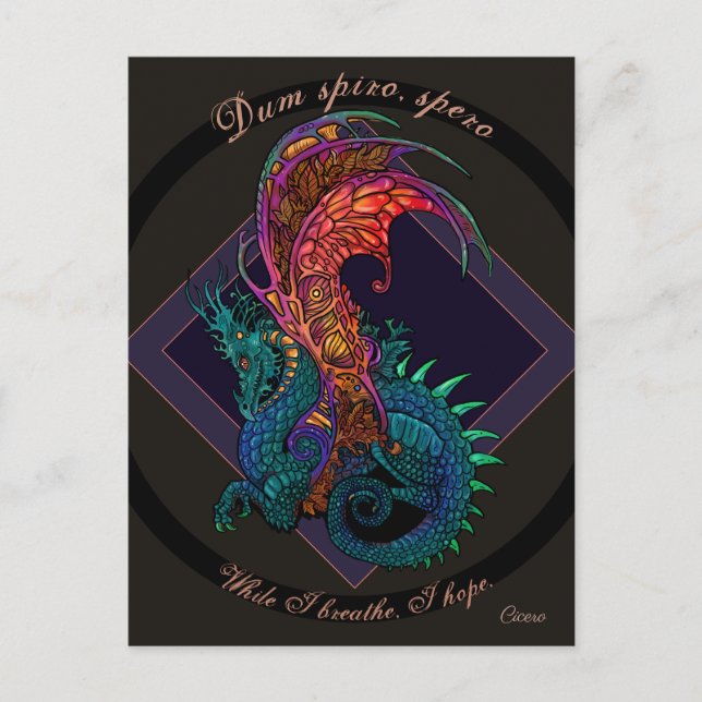 Carte Postale Dragon de style Art Nouveau avec devise latine (Devant)