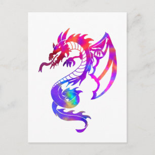 Carte Postale Dragon de tatouage tribal arc-en-ciel