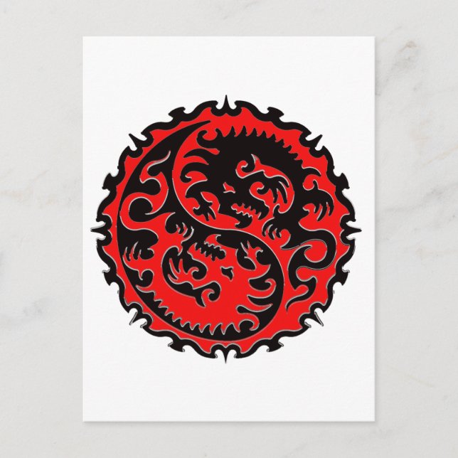 Carte Postale Dragon de Yin Yang rouge et noir (Devant)