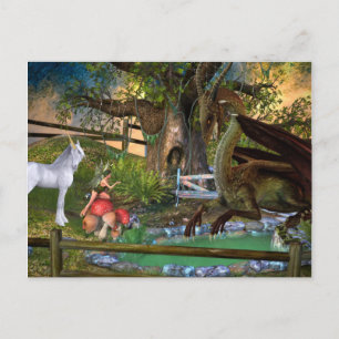 Carte Postale Dragon Elf Fairy Unicorn Imaginaire Paysage