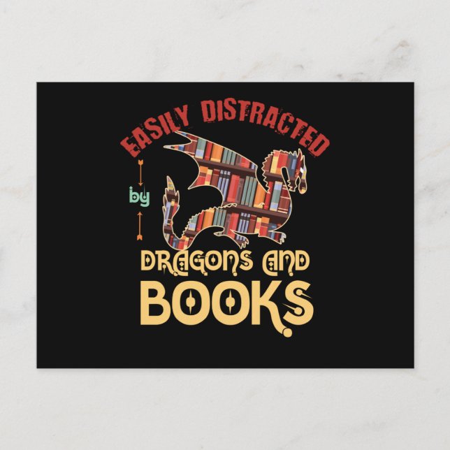 Carte Postale Dragon Et Livres (Devant)