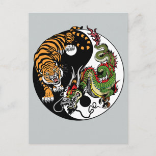 Carte Postale dragon et tigre yin yang