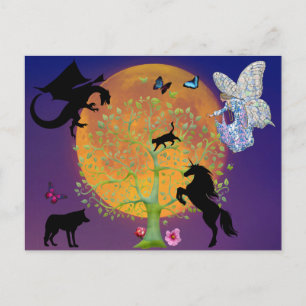 Carte Postale Dragon Fairy Unicorn Imaginaire Arbre et Pleine lu