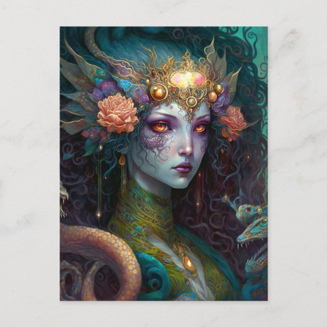 Carte Postale Dragon Goddess Queen Imaginaire Art (Devant)