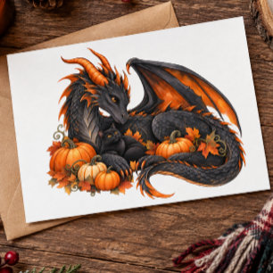 Carte Postale Dragon Halloween avec citrouilles