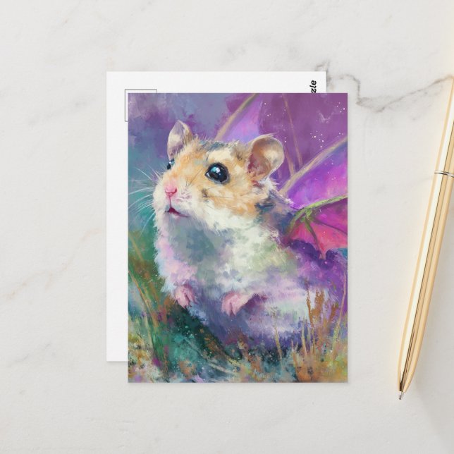 Carte Postale Dragon hamster adorable (Devant/Arrière en situation)