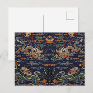 Carte Postale Dragon impérial doré et Nuages auspiciens