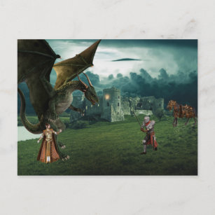 Carte Postale Dragon médiéval Elf Princesse Chevalier