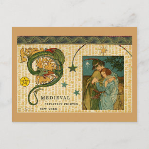 Carte Postale Dragon médiéval et couple