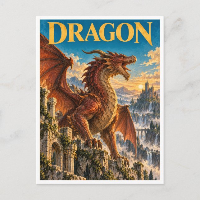 Carte Postale Dragon, Monstre de Fantasy Gothique (Devant)