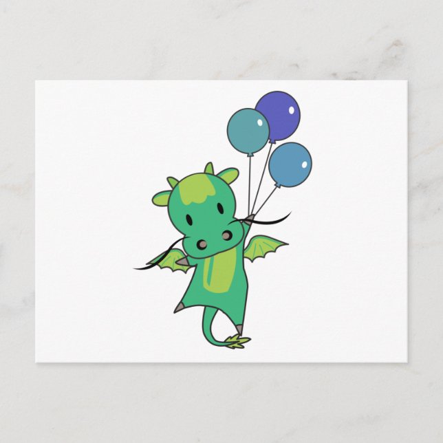Carte Postale Dragon mouches avec ballons mignons Imaginaire Dra (Devant)