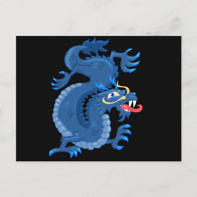Carte Postale Dragon Oriental Bleu (Devant)