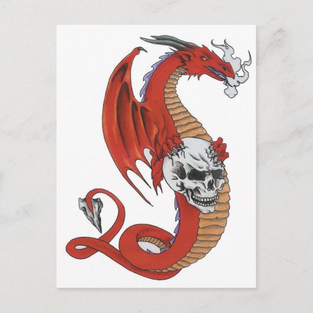 Carte Postale Dragon rouge au crâne (Devant)