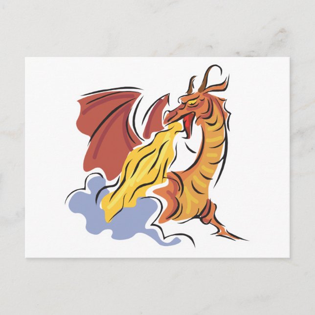 Carte Postale dragon rouge cracheur de feu (Devant)