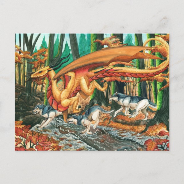 Carte Postale Dragon Running with Wolves par Carla Morrow (Devant)