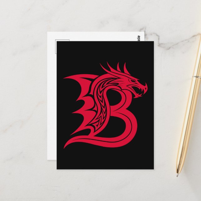 Carte Postale Dragon Styled Letter B, Dragon Alphabet, Monogram (Devant/Arrière en situation)