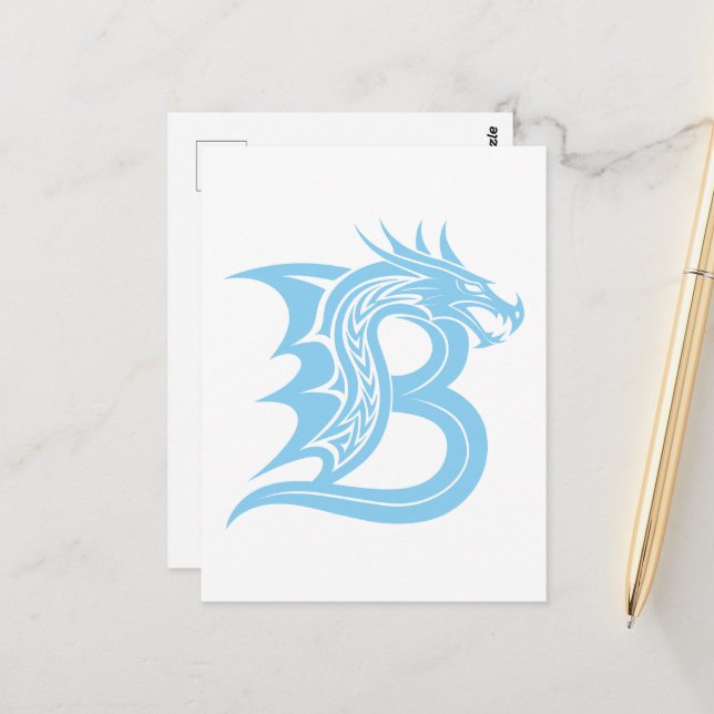 Carte Postale Dragon Styled Letter B, Dragon Alphabet, Monogram (Devant/Arrière en situation)