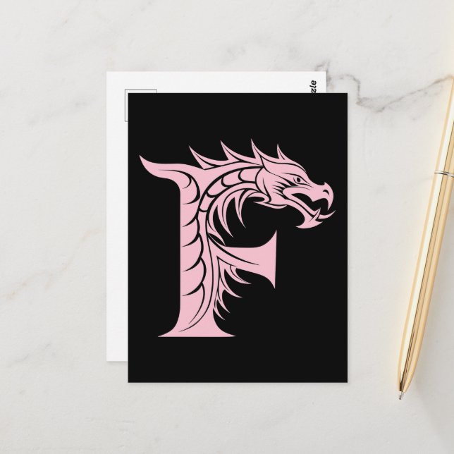 Carte Postale Dragon Styled Letter F, Dragon Alphabet, Monogram (Devant/Arrière en situation)