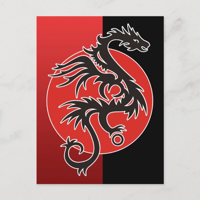 Carte Postale Dragon Sun Power - noir rouge blanc + vos idées (Devant)