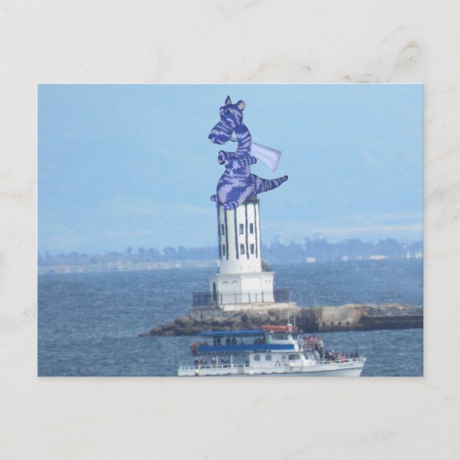 Carte postale - Dragon sur le phare du port de LA (Devant)