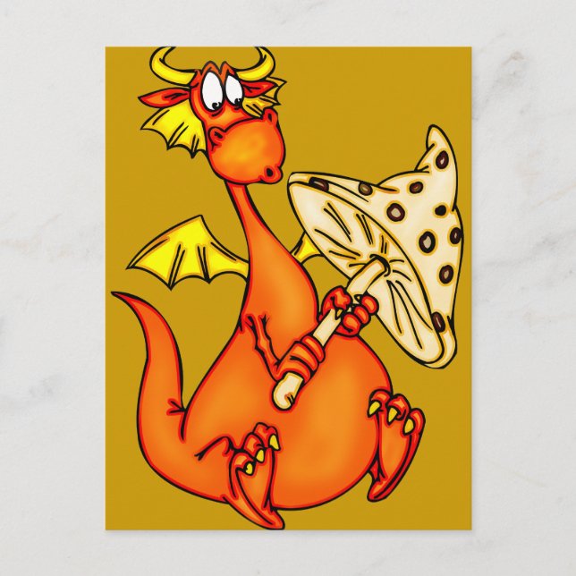 Carte Postale Dragon tenant un champignon (Devant)