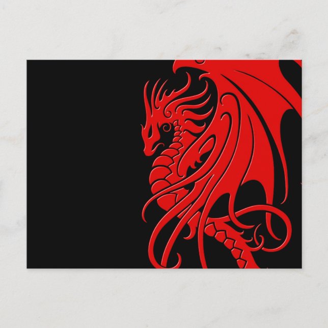 Carte Postale Dragon tribal volant - rouge sur noir (Devant)