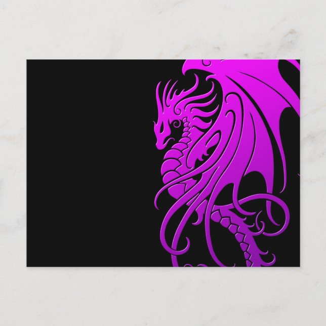 Carte Postale Dragon tribal volant - violet sur noir (Devant)