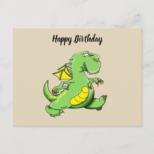 Carte Postale Dragon vert caricature marchant sur ses pieds (Devant)